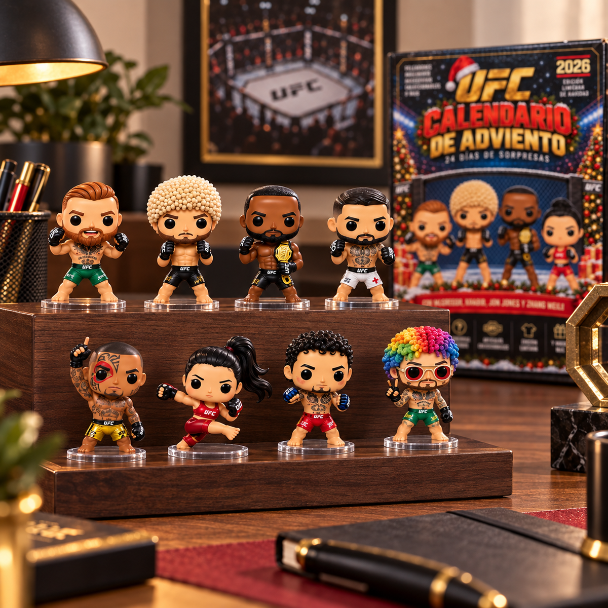 Colección de miniaturas Octavento expuesta en una estantería
